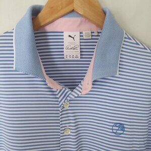 Arnold Palmer X Puma Golf Polo Shirt XL X Large Blue White Stripe Short Sleeve